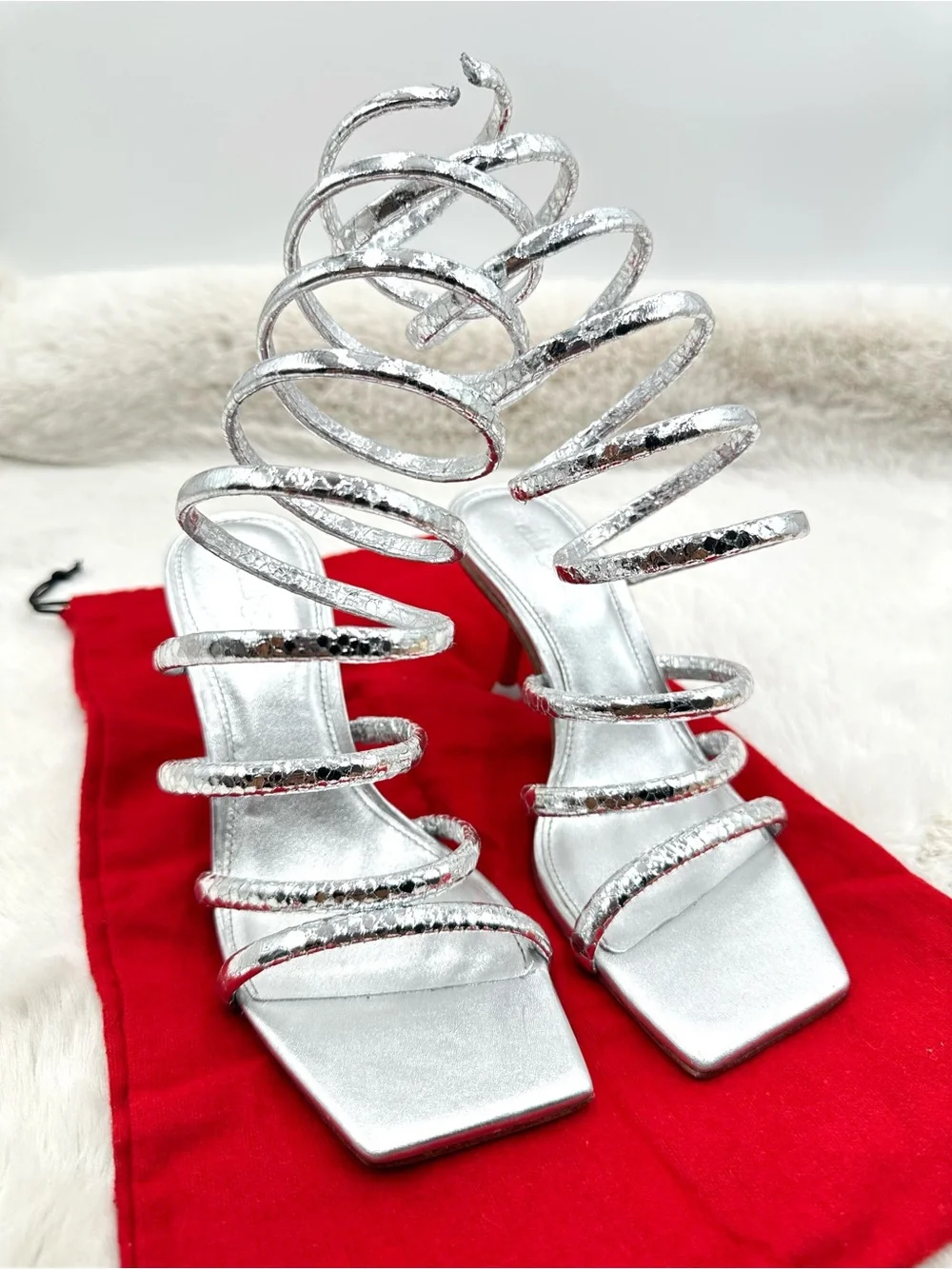 Cult Gaia Kacey Silver Strappy Heels Sandals EU 36 US 6‎ like NEW